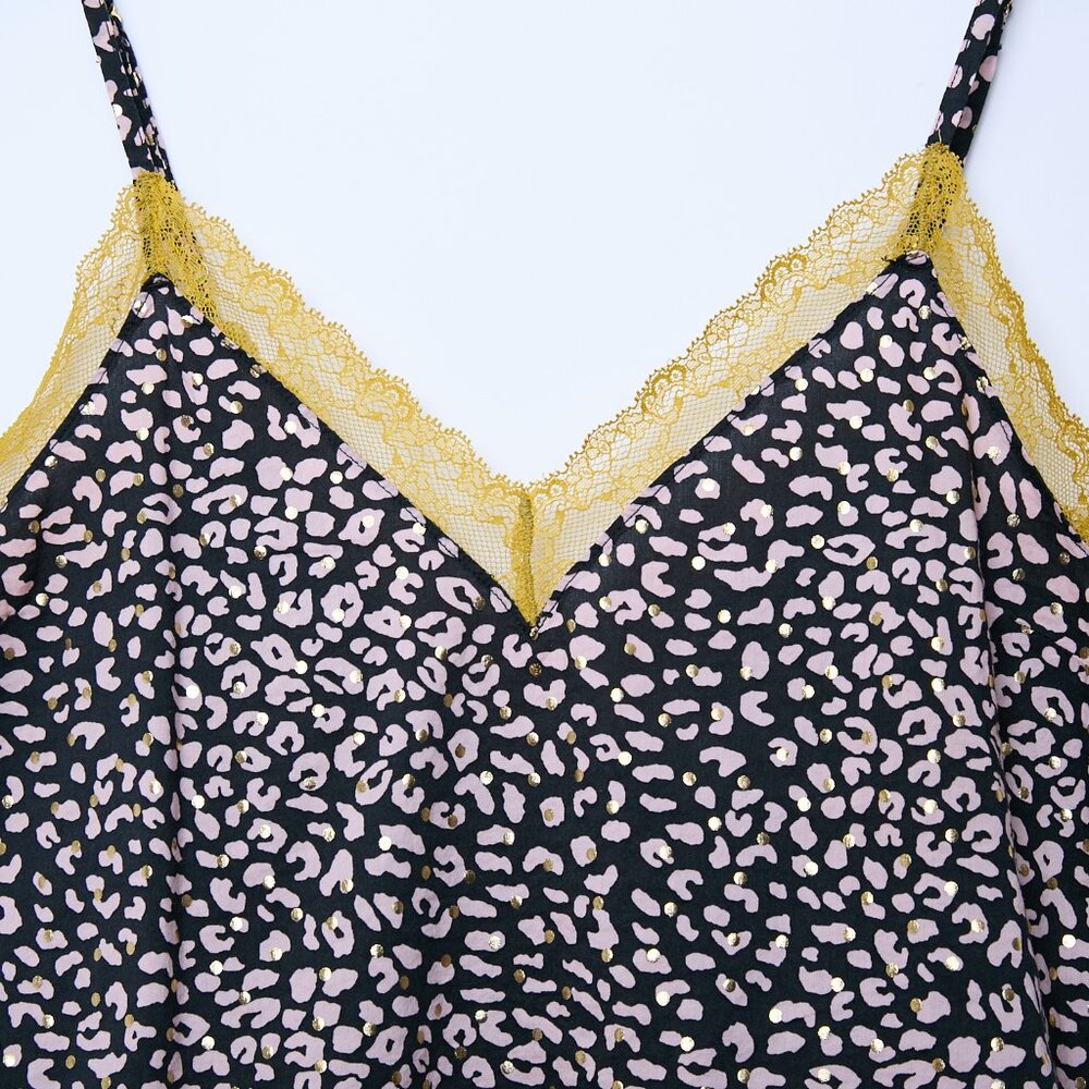 Victoria's Secret Leopard Print Lace Cami Sleep Top Black Pink XS coquette y2k - Picture 3 of 7